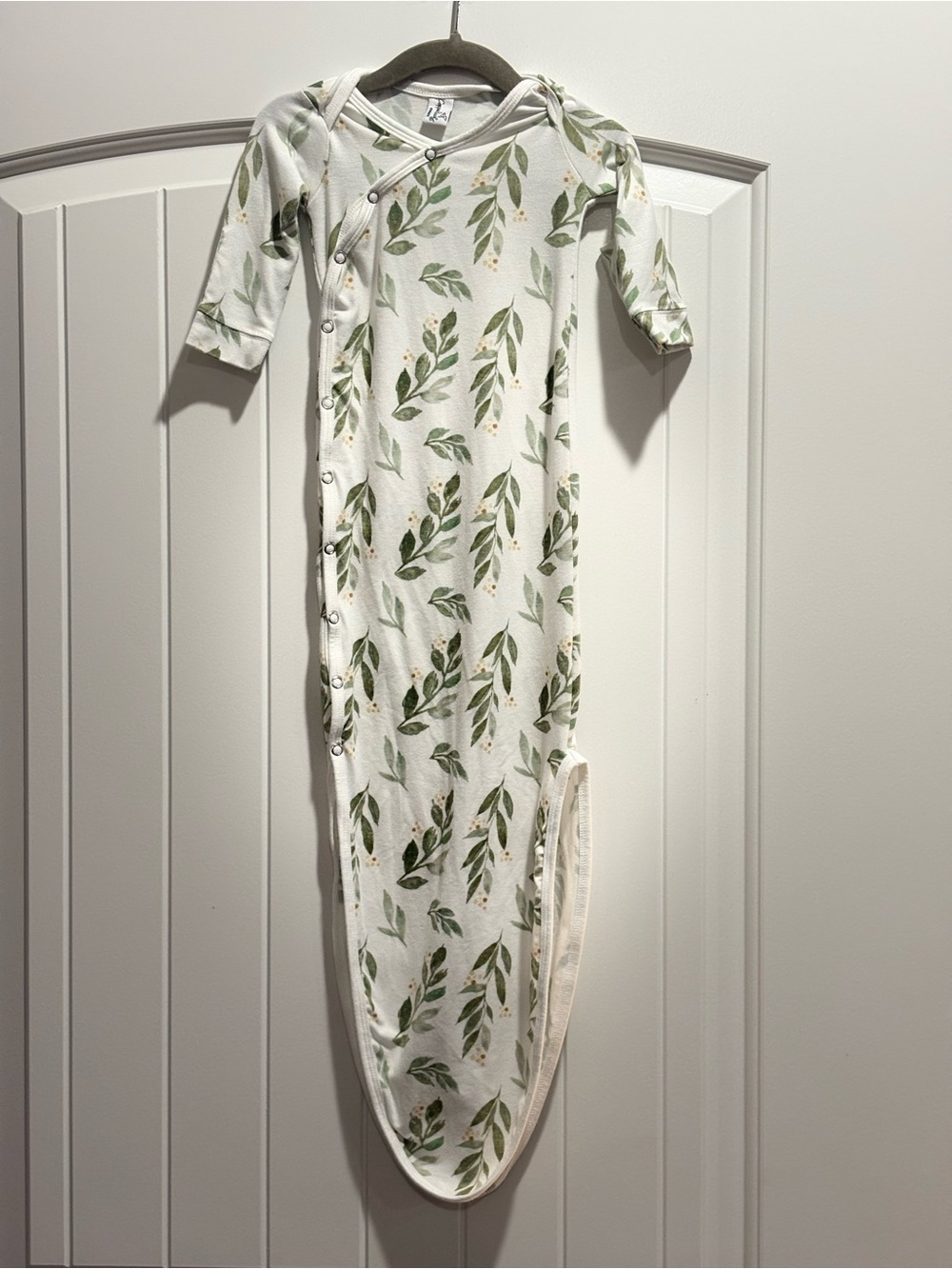 Copper Pearl Botanical Knotted Newborn Gown Green Leaf Print
